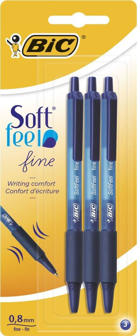 Lang beskrivelse Soft Feel blå kuglepenne 3 stk BIC