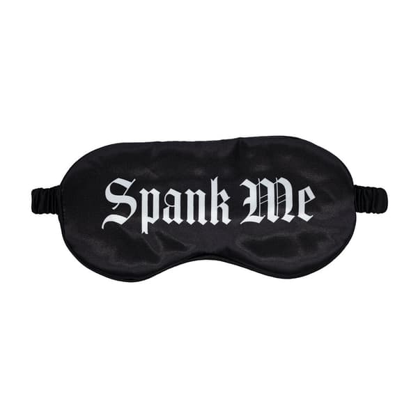 Spank Me Tryckt Satinmask Svart - Elegant Sensorisk Lek Ögonbindel