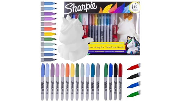 Sharpie Unicorn Permanent Marker Sæt 16 Farver 16x Fin Spids 1.0mm + Sparegris