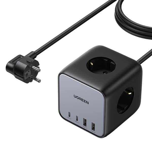 Ugreen Cube Grenuttag 65W USB / USB C + 3x AC-uttag svart (CD268)