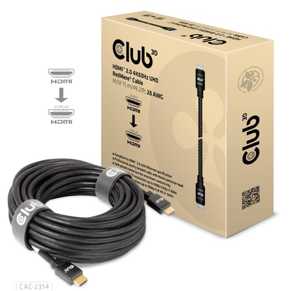CLUB3D HDMI 2.0 4K60Hz RedMere cable 15m/49.2ft