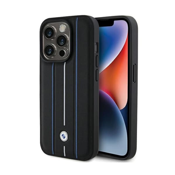 BMW BMHCP15X22RVSK IPHONE 15 PRO MAX 6.7 \"SORT/SORT HARDCASE LÆDERSTAMP BLÅ LINJER