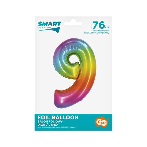 Folieballon Smart Nummer 9 fil 76cm CH-STC9