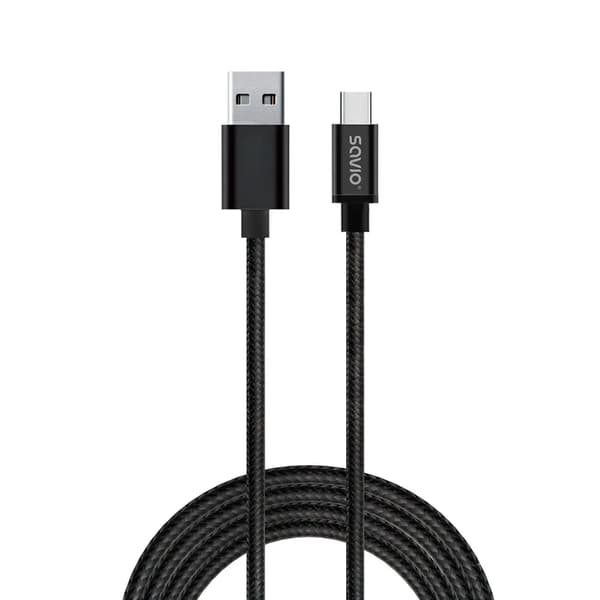 Kabel USB 2.0 Savio CL-129 USB A (M) - USB typ C (M) 2.1A, flätad, 2m, svart
