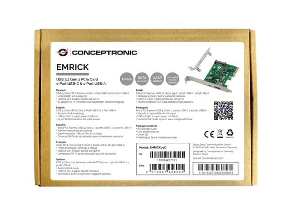 Conceptronic EMRICK09G interface-kort/adapter Intern USB 3.2 Gen 2 (3.1 Gen 2)