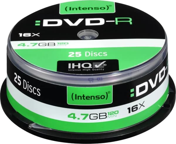 1x25 Intenso DVD-R 4,7GB 16x Hastighed, Cakebox