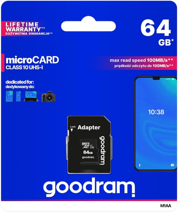 GOODRAM microSDXC 64GB Klass 10 UHS-I + adapter