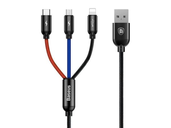 Kabel 30cm Baseus 3i1 iPhone micro USB USB-C 3.5A Three Primary