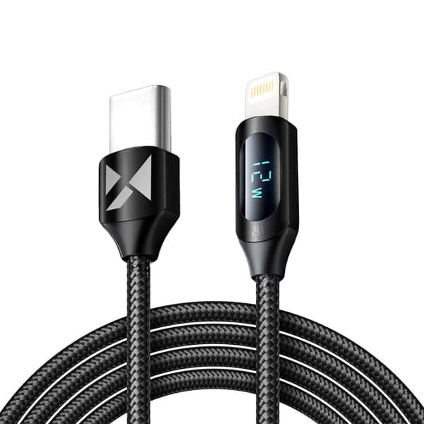 Wozinsky WUCLC2 Lightning – USB-C 36 W 480 Mbit/s 2 m Kabel med Display – Sort