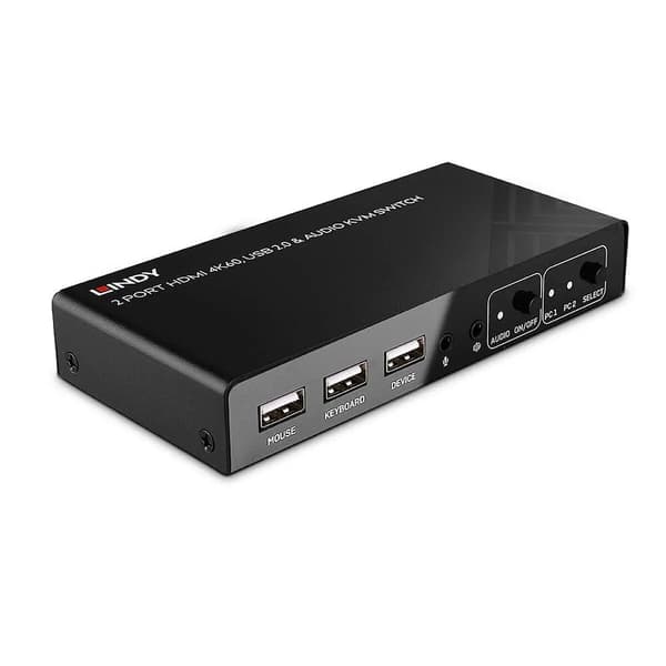 LINDY KVM-switch 2-portars HDMI 4K60, USB 2.0 & ljud svart