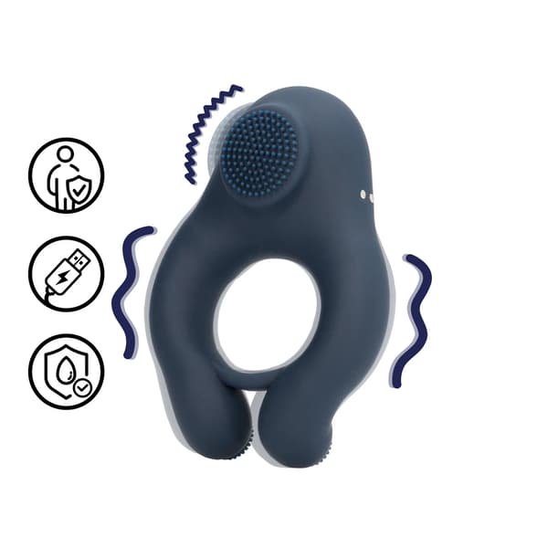 Loveline Indigo Blå Vibrerende Ring med Dobbelt Stimulerende Overflade