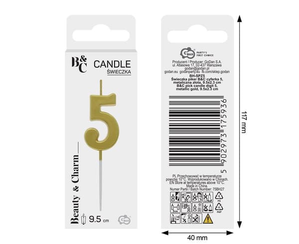 Pikerlock B&C nummer 5 metallic guld 9.5x2.3 cm BH-SPZ5