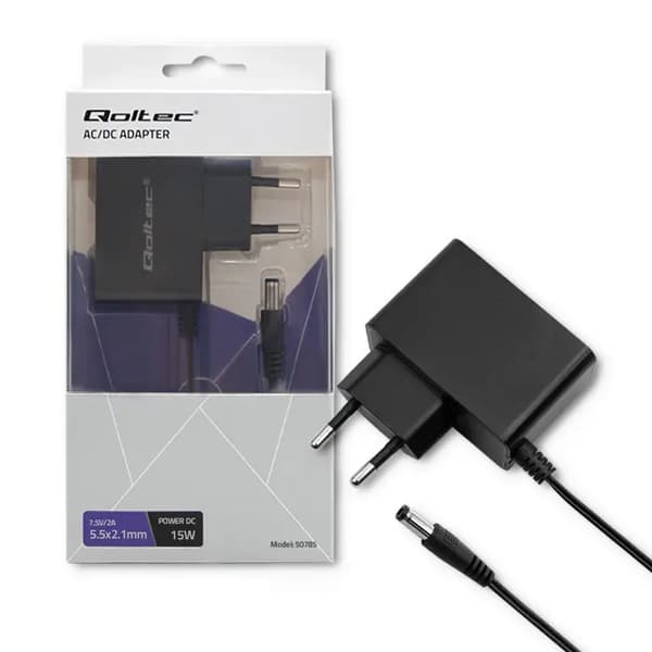 Qoltec stikstrømforsyning 15W | 7.5V | 2A | 5.5*2.1
