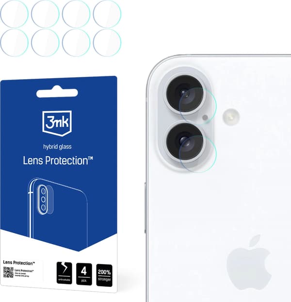 Hybridkameraglas för Apple iPhone 16, 3mk linsskydd, 4-pack