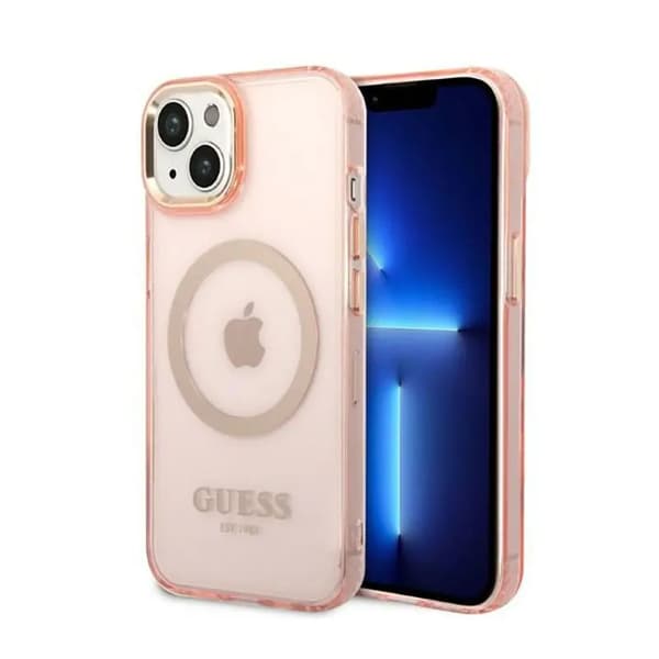 Ratet Guess, GUHMP14MHTCMP iPhone 14 Plus 6,7\" rosa/rosa Hardcase Gold Outline Translucent MagSafe