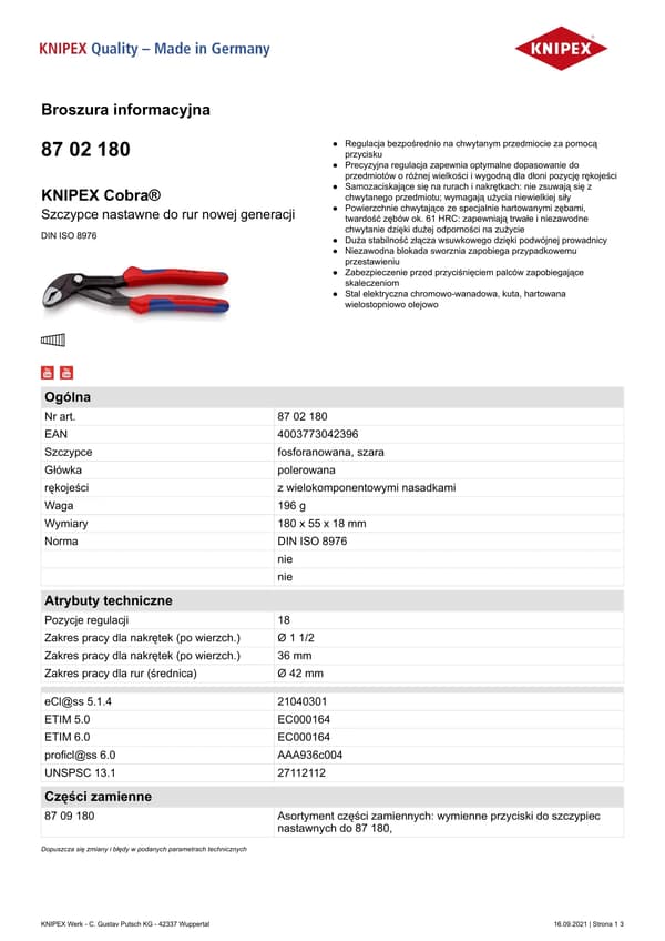 KNIPEX Cobra 250 mm