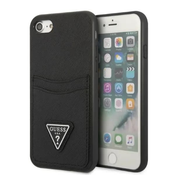 Guess GUHCI8PSATPK iPhone 7/8 SE 2020 / SE 2022 Hardcase sort/sort Hardcase Saffiano Triangle Logo Cardslot