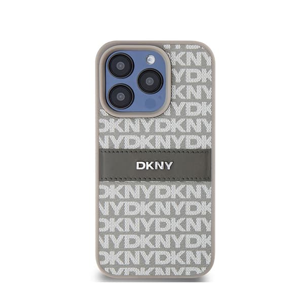 DKNY DKHCP15XPRTHSLE iPhone 15 Pro Max 6.7\" beige/beige hardcase Læder Mono Stripe & Metal Logo
