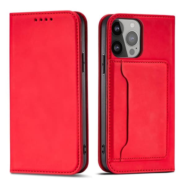 Magnetisk kortholder til iPhone 14 Plus Flip Cover Pung Stativ rød