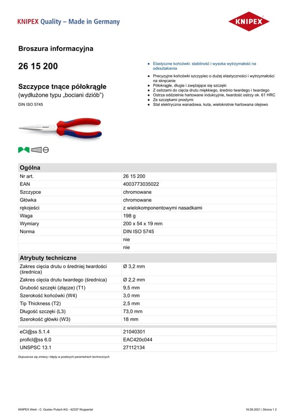 KNIPEX spetsiga sidoskärande tänger