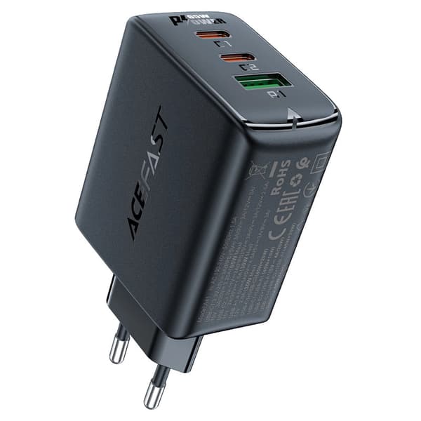 Acefast GaN hurtigoplader (2xUSB-C / USB-A) PPS / PD / QC4+ 65W sort (A41)