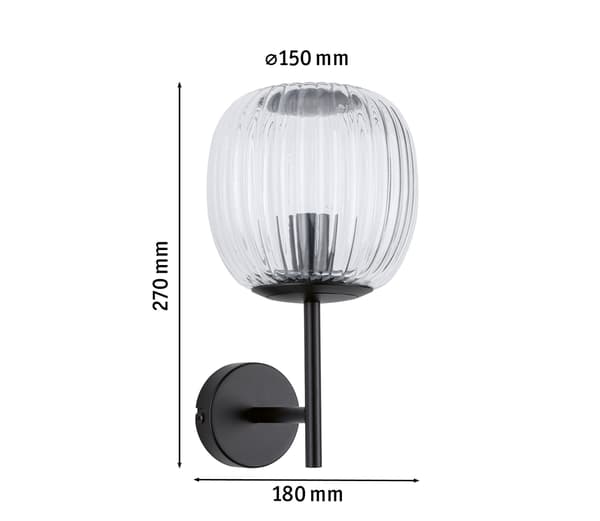 RUYA E14 Max.20W badeværelsesvæglampe IP44 230V mat sort/glas