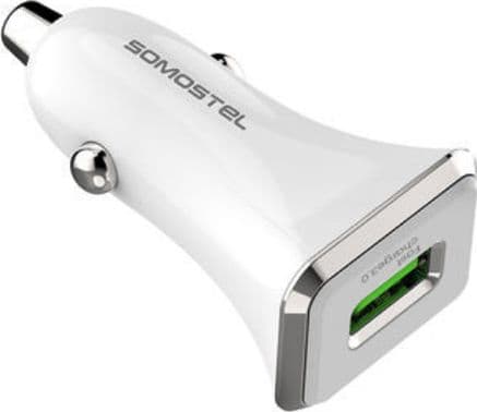 Somostel biloplader SMS-A43 3A + USB-kabel iPhone Quick Charge QC 3.0 hvid