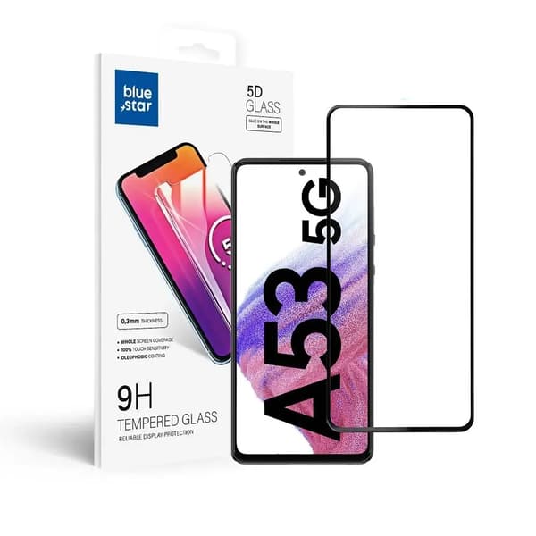 Blue Star 5D härdat glas - för Samsung A53 5G (full glue/case friendly) - svart