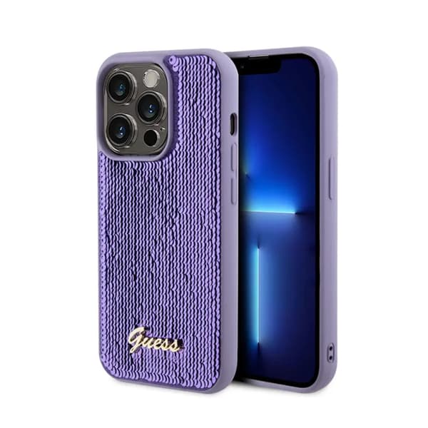 Etui Guess GUHCP15XPSFDGSU til iPhone 15 Pro Max 6,7\" lilla/violet hardcase Sequin Script Metal