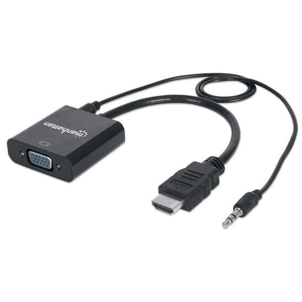 AV-sovitin Manhattan HDMI - D-Sub (VGA) + Jack 3.5mm musta (151559)