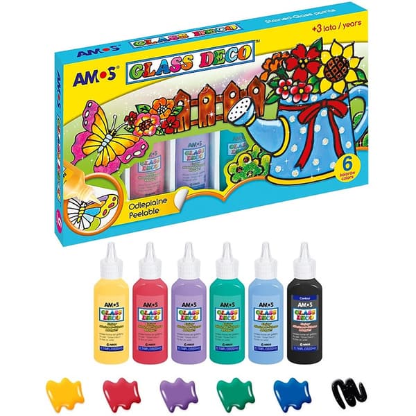 Glas Deco målarfärg för målat glas 6 färger AMOS