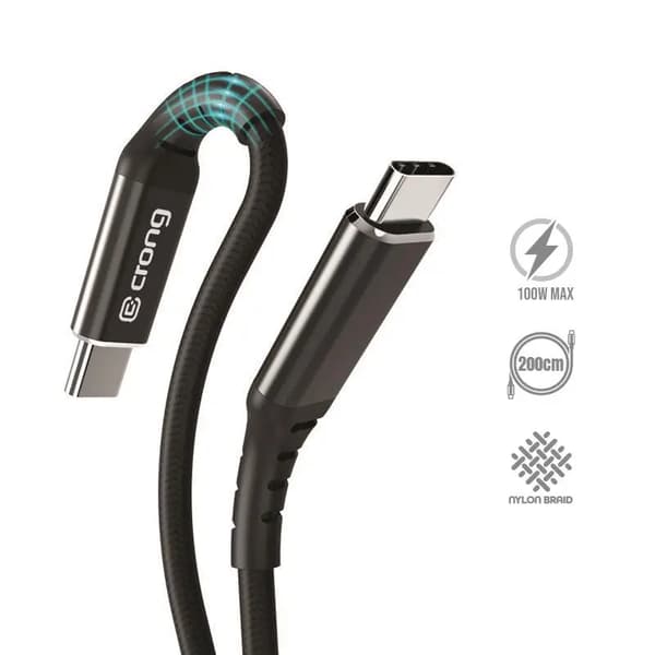Crong Armor Link - Kabel 100W 5A USB-C til USB-C Hurtigopladning 200cm (sort)