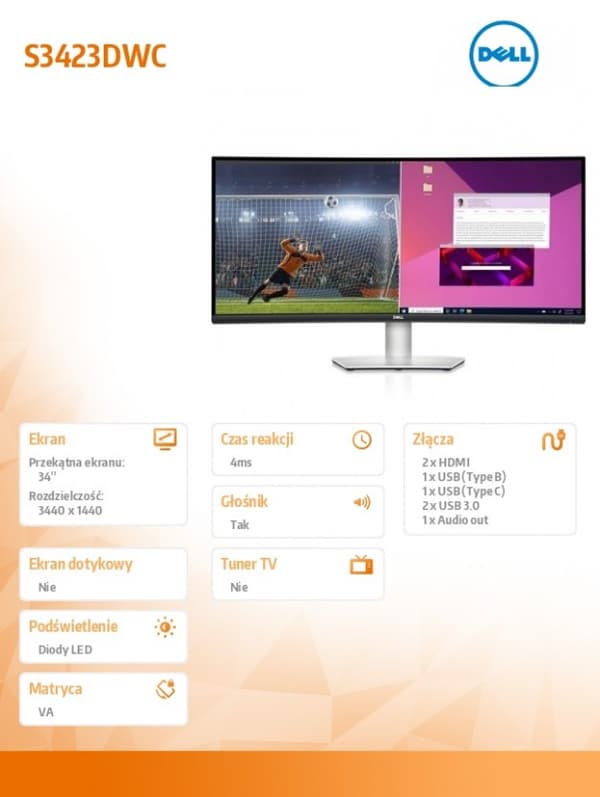 Dell S-serie S3423Dwc 86,4 cm (34\") 3440 x 1440 pixels bred Quad HD LCD sort