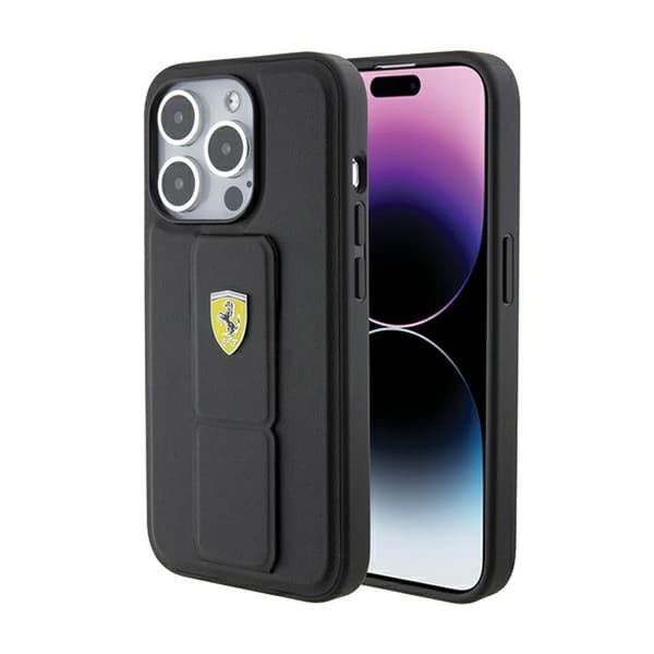 Ferrari FEHCP15XGSPSIK iPhone 15 Pro Max 6.7\" sort/sort hardcase Grip Stand Metal Logo