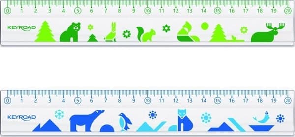 Gennemsigtig plastiklineal med tryk 20cm