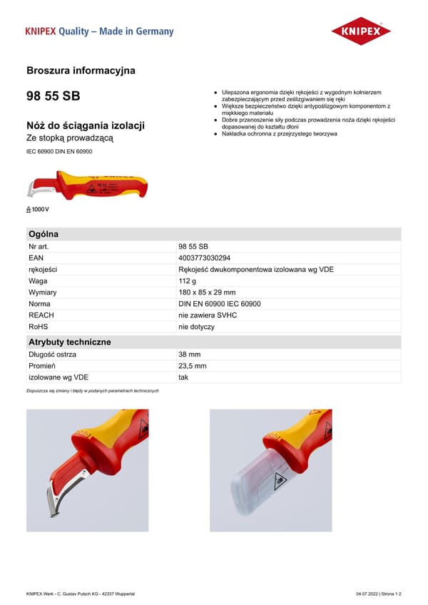 Knipex stripping knife 155mm 98 55 SB