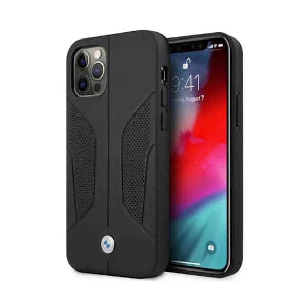 BMW Läderfodral med perforerade sidor för iPhone 12 / iPhone 12 Pro – Svart