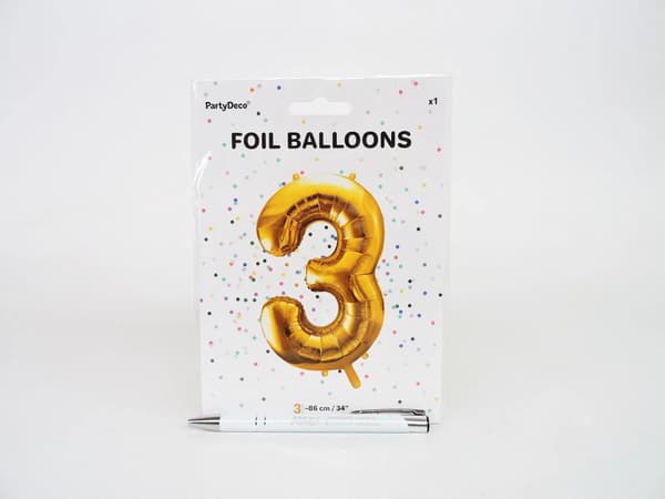 Party Deco Folieballon Nummer \"3\", 86cm, Universal Guld