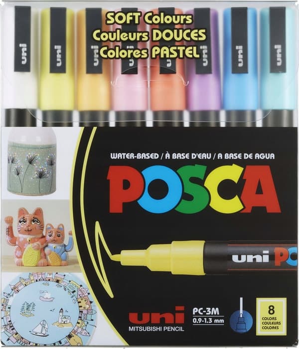 Pastelpenne POSCA UNI PC-3M, sæt med 8