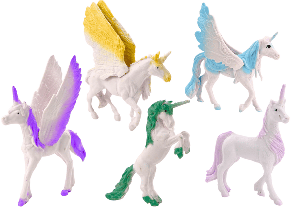 Set med enhörnings- och pegasusfigurer Vit magi 6 st.