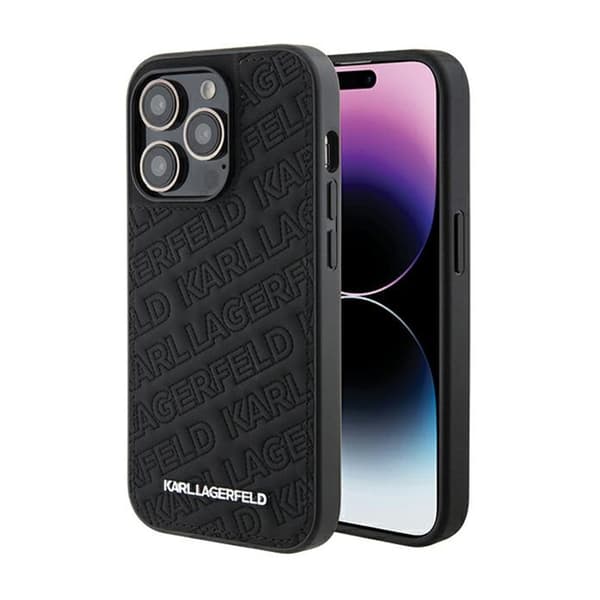 Original KARL LAGERFELD Hardcase KLHCP15LPQKPMK för iPhone 15 Pro (Quilted Pattern / svart)