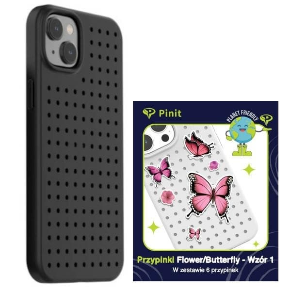 Pinit etui sæt Dynamic + Blomst/Sommerfugl Pin iPhone 14 Plus 6.7\" sort/sort design 1