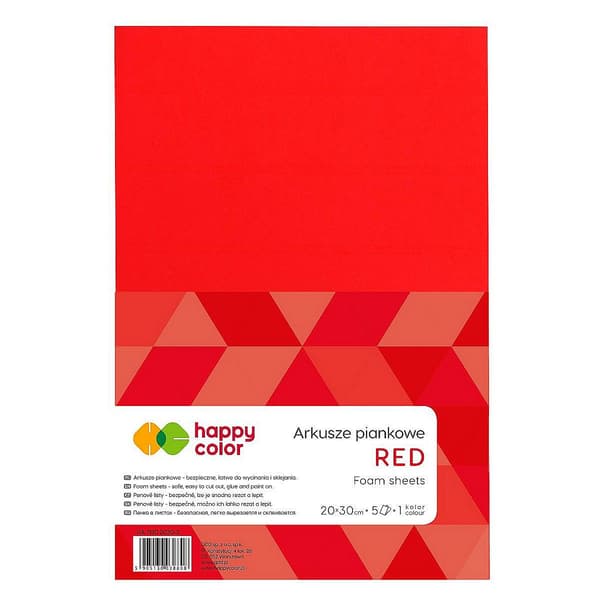 Vaahtomuovilevyt A4 5kpl punainen HAPPY COLOR
