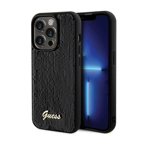 Original GUESS Hardcase GUHCP13LPSFDGSK för iPhone 13 Pro (Sequin Script Metal / svart)