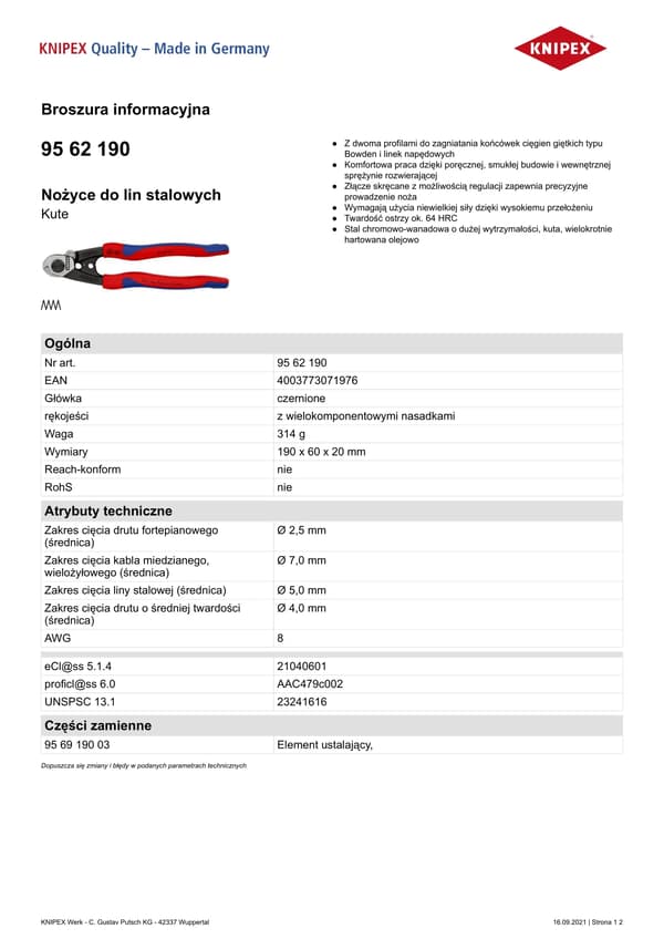 KNIPEX Wire Rope Cutter smedet
