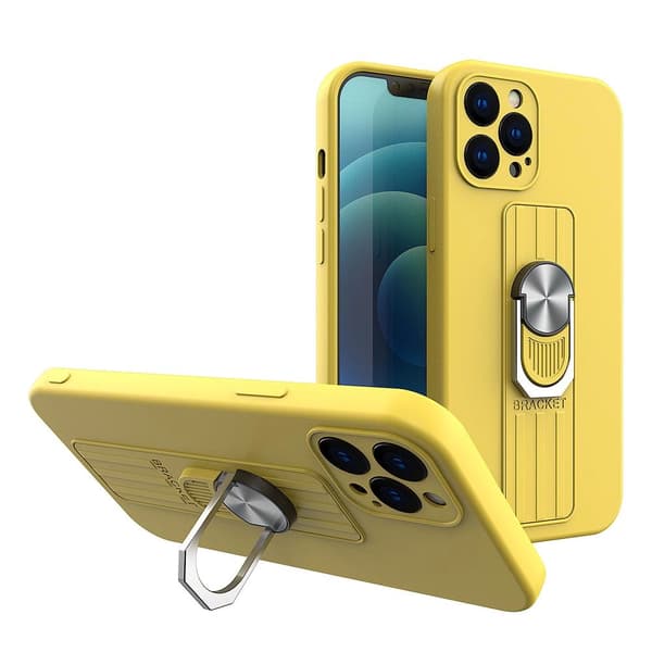 Ring Case silikoneetui med fingergreb og stativ til iPhone 12 mini gul