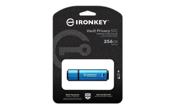 Kingston USB-flashdrev IronKey Vault Privacy 50C - USB 3.2 Gen 1 - 256 GB - sort/blå