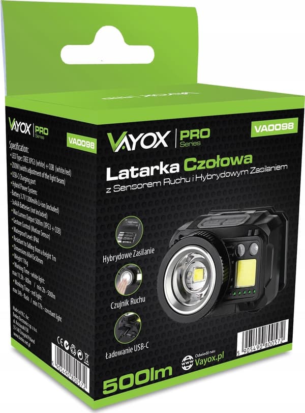 Pannlampa XPG3 6W rörelsesensor VAYOX VA0098