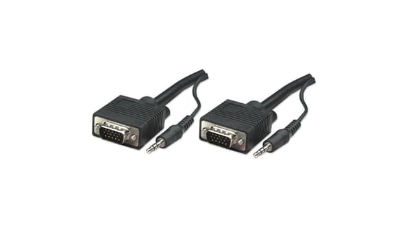 Kaapeli Manhattan D-Sub (VGA) - D-Sub (VGA) + Jack 3.5mm 4.5m musta (324311)