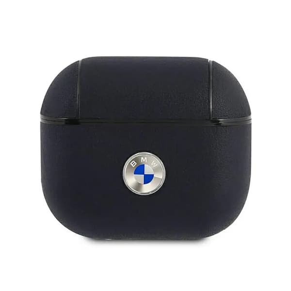 BMW Äkta läderfodral med silverlogotyp för AirPods 3 – Marinblå